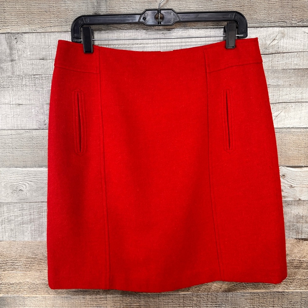 Talbots Womens Red Wool Blend Pencil Skirt Front Welt Pockets Size 8 retro